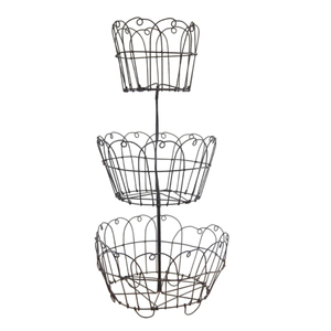 Panier en fil de fer fait main en vrac, revêtement en poudre noire, panier de rangement rond à 2 niveaux pour fruits, pour table à manger et cuisine - Product Image 6