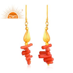 925เงินสเตอร์ลิงต่างหูพลอยสีชมพูประดับปะการังชุบทอง18K แบบห้อยต่างหูเงินสเตอร์ลิง - Product Image 3