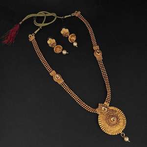 Kriaa Brown Kundan Haram Necklace <b>Set</b> 1109843 Gold-Plated <b>for</b> <b>Weddings</b> - Product Image 1