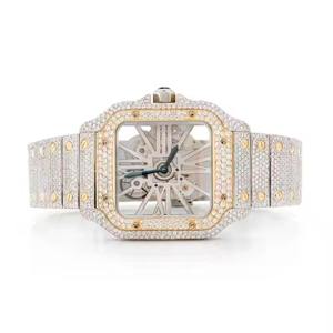 Antique Squelette Moissanite Cadran Analogique En Acier Inoxydable Montre Carrée Haute Qualité Style D'affaires Fenêtre En Verre Hip Hop Luxueux - Product Image 1