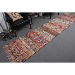 Turkish <b>Runner</b> Rug 2.9x12.3 ft, <b>Red</b> Polka dot Vintage Wool Rug - Product Image 5