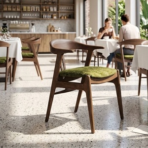 Silla de Jardín de Madera de Teca de Estilo Moderno de Mediados de Siglo con Asiento Tapizado Verde, Muebles de Exterior de Diseño Confortable - Product Image 2