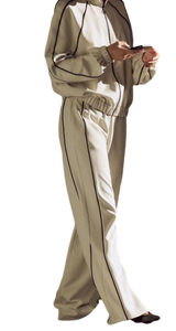 Vente en gros de pantalons en coton beige à rayures pour femmes, parfaits pour le jogging et la tenue quotidienne, disponibles au meilleur prix - Product Image 3