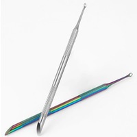 Pousse-cuticules en acier inoxydable à tête plate biseautée, tablette de ponçage pour nail art, bâtonnets de manucure réutilisables à double usage pour ongles