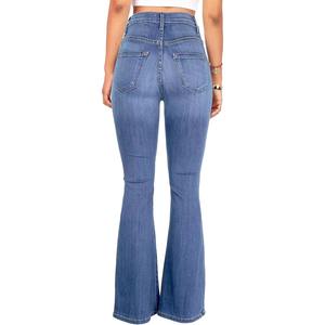 Jeans pour femmes de haute qualité en gros, style rétro, denim bleu, pantalon droit, jambe large, cargo, jeans pour femmes - Product Image 2