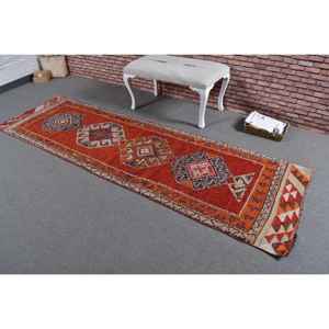 Alfombra Turca de 2.8x9.5 pies, Alfombra Ikat Roja Vintage - Product Image 2