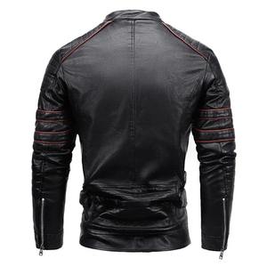 Chaqueta de cuero para hombre con logotipo personalizado bordado, bomber de béisbol, chaqueta universitaria de cuero PU con cuello alto corto para hombre - Product Image 2