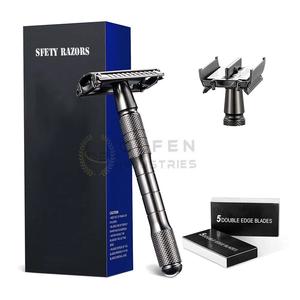 Maquinilla de afeitar de seguridad de hoja de doble filo de Color negro con Etiqueta Privada, maquinilla de afeitar de seguridad profesional para hombres - Product Image 5