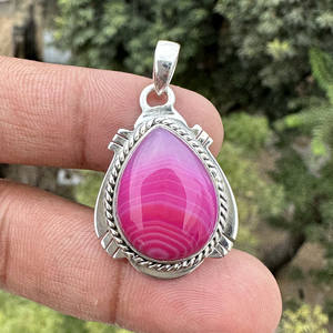 Pendentif en agate rayée du Botswana rose, argent sterling 925, fait à la main, pierre précieuse naturelle, bijoux en gros, serti en bélière, cadeau, fête - Product Image 3