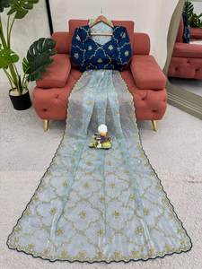 Beautiful Designer Saree on Zimmy Chu <b>Fabric</b> with Thread & Sequin Work and Blouse in Mono Banglori Silk. - Product Image 5