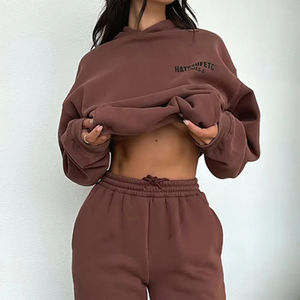 Nueva llegada logotipo personalizado impreso Casual sudaderas conjuntos 100% algodón cuello redondo deporte polar - Product Image 3