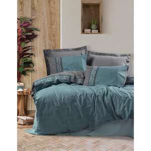 Erna Petrol ensemble de housse de couette double art populaire fait à la main boîte en coton Design d'art populaire - Product Image 1