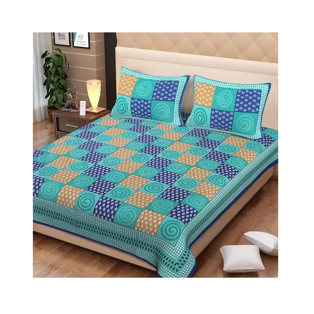Buy Cotton Double Bedsheets with Printed Designed and Multi Colored Bed Sheet Two Pillow For Bedroom Decor
