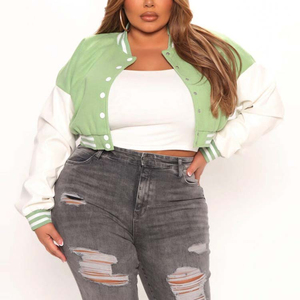 Vente en gros de veste universitaire recadrée de style vintage pour femmes avec logo personnalisé Nouvelle veste en cuir brodée à la mode en coton pour l'extérieur - Product Image 6