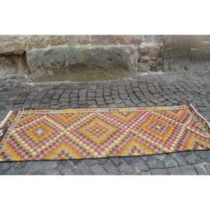 Vintage 29 'X 86' tapis ethnique turc rouge jaune Patchwork Design laine matériel Latex grande surface Rectangle pour chevet 10mm - Product Image 4