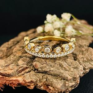 Juego de bisel de oro macizo de 14 quilates Anillo estable de diamantes naturales. - Product Image 1