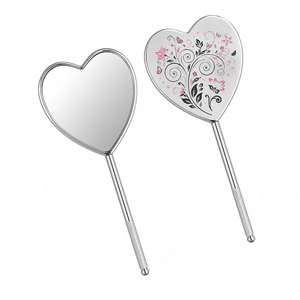 Heart Shaped Handheld <b>Mirror</b> Dual Sided Metal Frame Chrome Finish Floral Design Makeup <b>Mirror</b> - Product Image 4