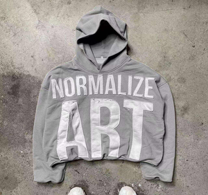 Navidad transpirable personalizado Vintage sudaderas con capucha desgastadas Unisex parche bordado apliques RIP corte y coser Raw Hem recortado Sudadera con capucha - Product Image 3