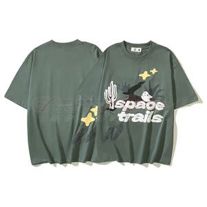 T-shirt confortable à imprimé bouffant pour femme avec logo surélevé Baggy Loose Fit pour Streetwear jeune - Product Image 1