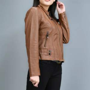 2024 Spring Autumn Women Lady <b>Stand</b> Collar <b>Slim</b> PU Jacket <b>Coat</b> Lapel Leather Long Sleeve Zipper Cool PU Casual Short Jacket - Product Image 5