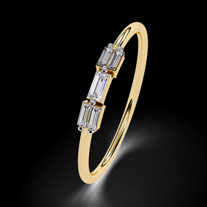 Bague en diamant naturel taille cluster, fine, or jaune et blanc 14 carats, trois pierres, bague de fiançailles, bijoux fins d'Inde - Product Image 4