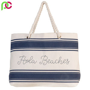 Sac fourre-tout de plage en coton blanc personnalisé avec double anse en cuir avec lettre «s'il vous plaît» décoration pour filles et dames - Product Image 3