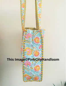 Hand Block Printed Indian Handmade Cotton Shopping Tote Bag Women Tote Bag Handmade Block Printed Quilted Shoulder Bag - Product Image 2