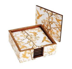 Ensemble de sous-verres en bois sur mesure avec travail Minakari doré idéal pour les magasins de décoration intérieure - Product Image 1