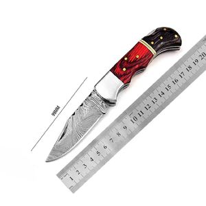 Cuchillo plegable multiherramienta personalizable de acero de Damasco DIY con botón pulsador de mango de madera OEM para supervivencia al aire libre y caza - Product Image 1
