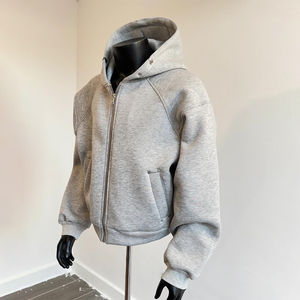 Sudaderas con capucha de lana con cremallera de invierno para hombre 100% algodón transpirable secado rápido Color sólido logotipo personalizado de talla grande para hombres y mujeres - Product Image 4