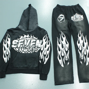 High Quality Custom Streetwear Heavyweight Vintage Acid Wash Hoodie and <b>Sweatpants</b> <b>Set</b> for Men OEM Hoodie Manufacturer - Product Image 2