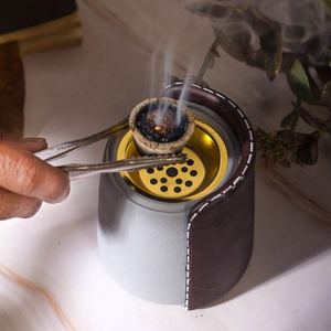 Handmade Luxury Leather <b>Bakhoor</b> Burner Portable <b>Oud</b> Incense Holder with Gold Metal Bowl Arabic Mabkhara Home Office Decoration - Product Image 5