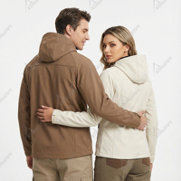 Veste softshell unisexe 100% polyester coupe-vent imperméable antibactérienne imprimée avec fermeture éclair, manteau d'extérieur à capuche pour la randonnée et le ski