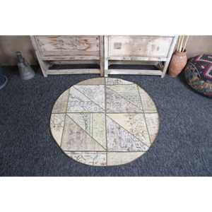 Tapis turc vintage de 3,7 x 4,4 pieds, tapis rond, tapis patchwork vert - Product Image 1