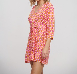Short V-neck Paisley Bohemian <b>Dress</b> with Half Sleeve & Belt 100% Cotton Woven T-Shirt Style Blouse - Product Image 5
