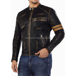 Chaqueta de motocicleta Vintage Cafe Racer de alta calidad para hombre, estilo motorista desgastado, manga larga, cuero genuino, invierno, a prueba de viento - Product Image 1