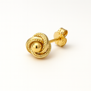 ต่างหูเม็ดกลมทองแท้14K สำหรับผู้หญิงต่างหูทองชุบสีเหลืองขัดเงางานมินิมอลทำมือ - Product Image 2