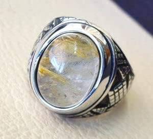 Anillo de Hombre al por Mayor, Nuevo Anillo de Plata de Ley 925 con Piedra Preciosa de Rutilo Dorado Natural, Estilo Otomano, Regalo de Cumpleaños - Product Image 5