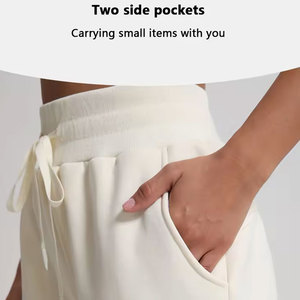 Usine en gros été Fitness Joggers pantalons nouveautés confortable ample décontracté couleur unie jambe large dentelle décoration plat - Product Image 2