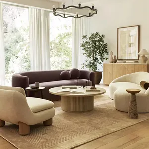 Sofá doble curvo para sala de estar personalizado de lujo del nuevo siglo Sofá de tela suave de lujo