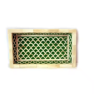 Nueva bandeja de servicio de mármol de estilo árabe indio con incrustaciones de hueso y bandeja de desayuno de perlas de resina de madreperla para ocasión de comida - Product Image 2