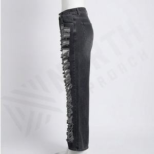 High Quality Custom Style <b>Women</b> Skinny Stretch Denim Pants Breathable Distressed Casual <b>Jeans</b> Flat Front OEM Serviced Trousers - Product Image 3