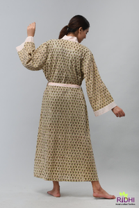 2025 nueva llegada al por mayor ropa de noche bloque de mano impreso 100% algodón indio playa ropa de baño bata de baño Kimono Maxi vestido - Product Image 5