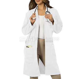 Blouses médicales unisexes personnalisées à manches longues blanches, blouses de laboratoire OEM, logo personnalisé, tissu jersey, uniformes d'hôpital pour médecins, vente en gros - Product Image 3