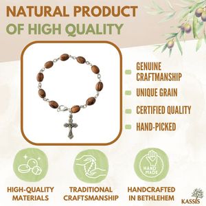 Handmade Olive Wood <b>Bracelet</b> with Oval <b>Beads</b> Christian Wooden <b>Bead</b> <b>Bracelet</b> Unisex Jewelry Wholesale from Bethlehem - Product Image 2