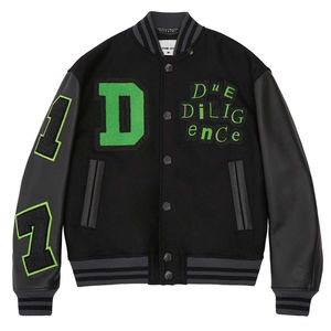 Chaqueta Bomber de béisbol de moda para hombre con mangas de cuero genuino y bordado de chenilla estilo universitario Letterman Varsity - Product Image 3