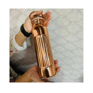 Highly Shine Quality Enamel Embossed Design <b>Metal</b> Pure Copper <b>Water</b> <b>Bottle</b> With Lid & Smoothly Copper Handle for Home & Office - Product Image 2