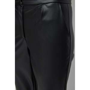 Pantalon décontracté taille haute effet cuir, coupe droite, style crayon, respirant, doux, avec décoration appliquée et technique froissée - Product Image 5