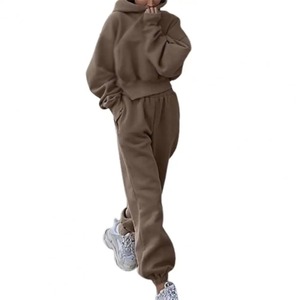 Nouveau décontracté respirant élégant 2 pièces ensemble 100% coton sweat à capuche costumes Premium personnaliser élégant femme survêtements - Product Image 5