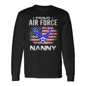 Camiseta de manga larga Proud Air Force Nanny con diseño de bandera estadounidense - Product Image 1